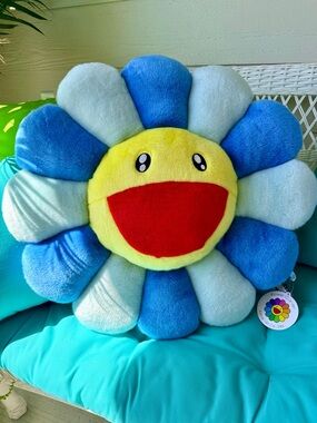 Brand New BLUE Takashi Murakami Flower Cushion 60cm Pillow - Mint Condition.